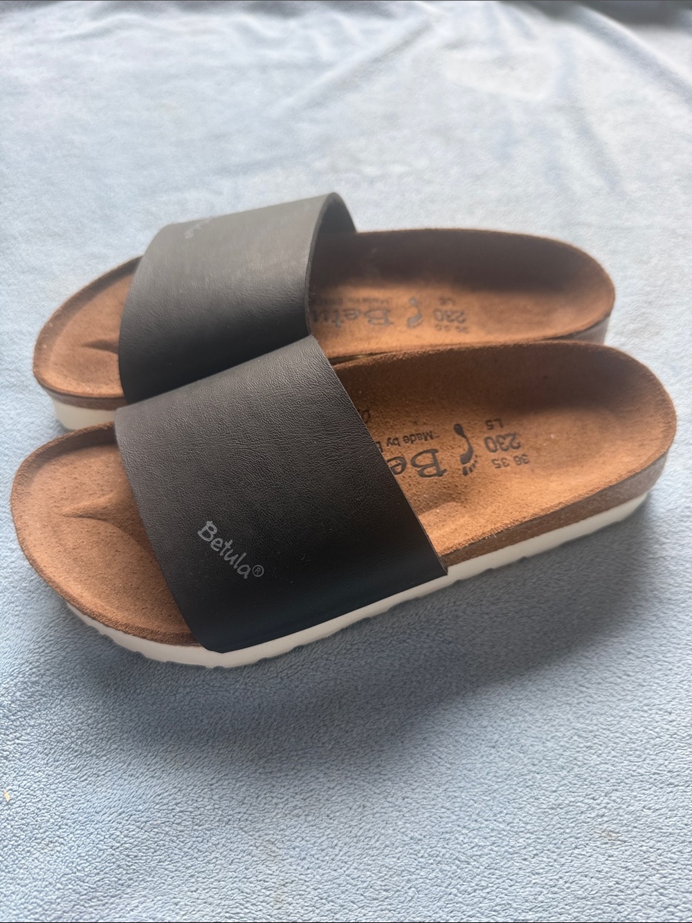 Birkenstock Black Slide Sandals with White Sole